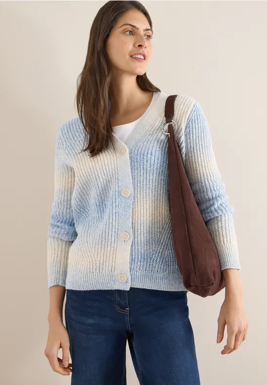 Rippstrick-Cardigan mit Space-Dye-Effekt