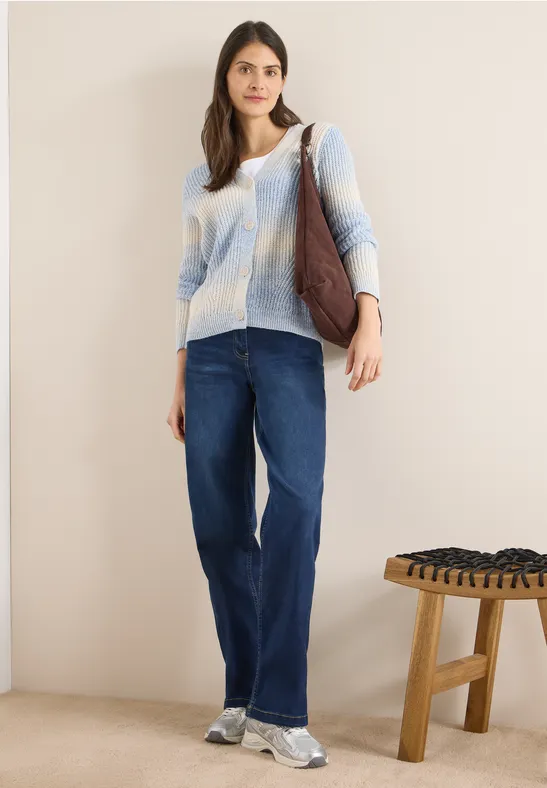 Rippstrick-Cardigan mit Space-Dye-Effekt