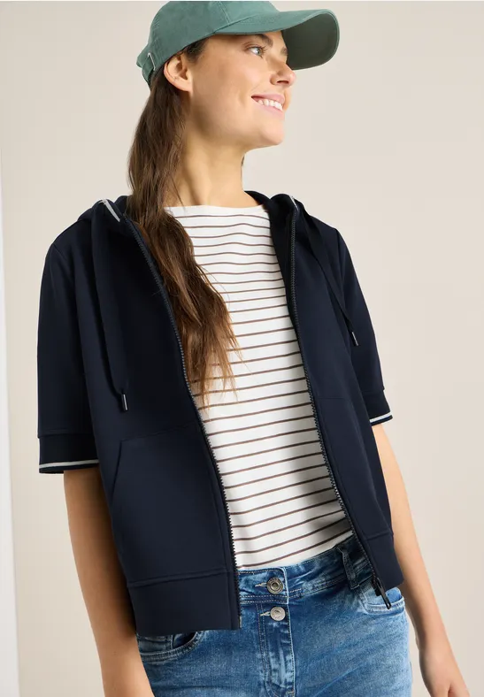Kurzärmelige Kapuzen-Sweatjacke mit Reißverschluss