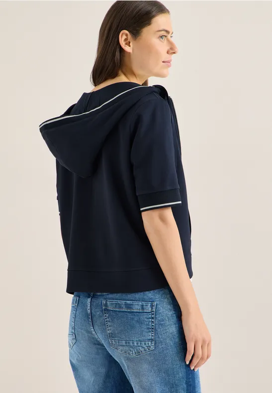 Kurzärmelige Kapuzen-Sweatjacke mit Reißverschluss