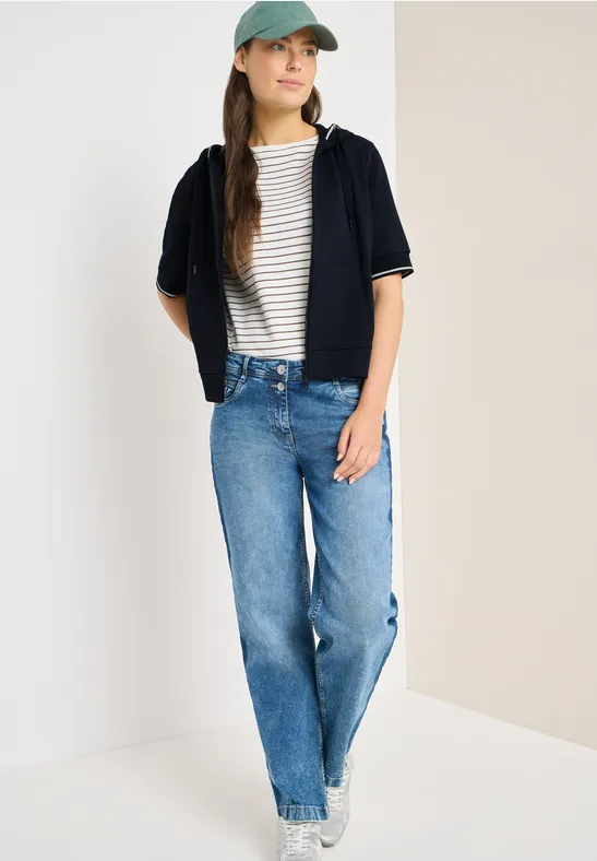 Kurzärmelige Kapuzen-Sweatjacke mit Reißverschluss