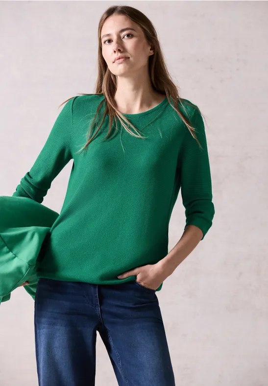 Strukturierter Feinstrick-Pullover mit 3/4-Arm