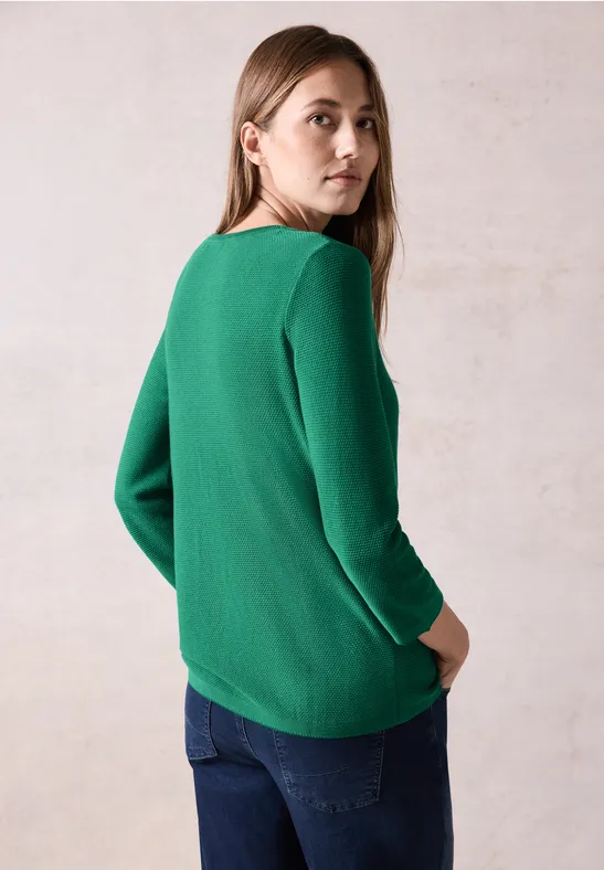Strukturierter Feinstrick-Pullover mit 3/4-Arm