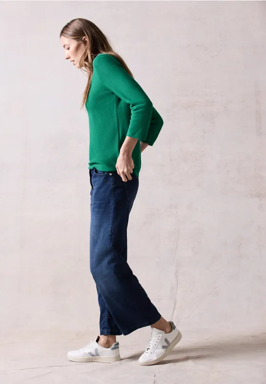 Strukturierter Feinstrick-Pullover mit 3/4-Arm