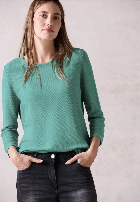 Strukturierter Feinstrick-Pullover mit 3/4-Arm