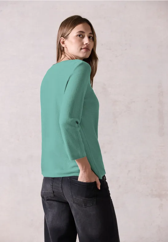 Strukturierter Feinstrick-Pullover mit 3/4-Arm