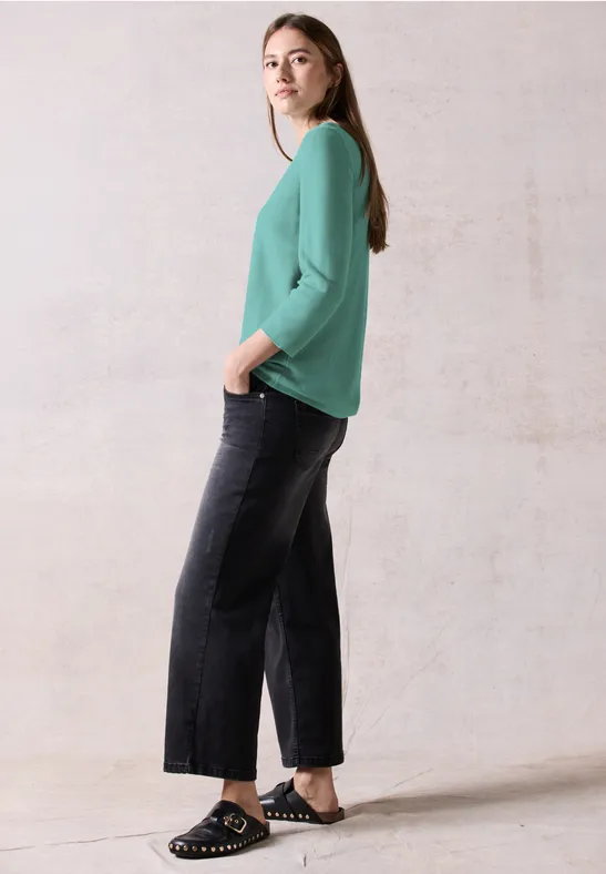 Strukturierter Feinstrick-Pullover mit 3/4-Arm