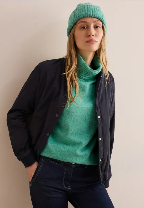 Strukturierter Melange-Rollkragenpullover