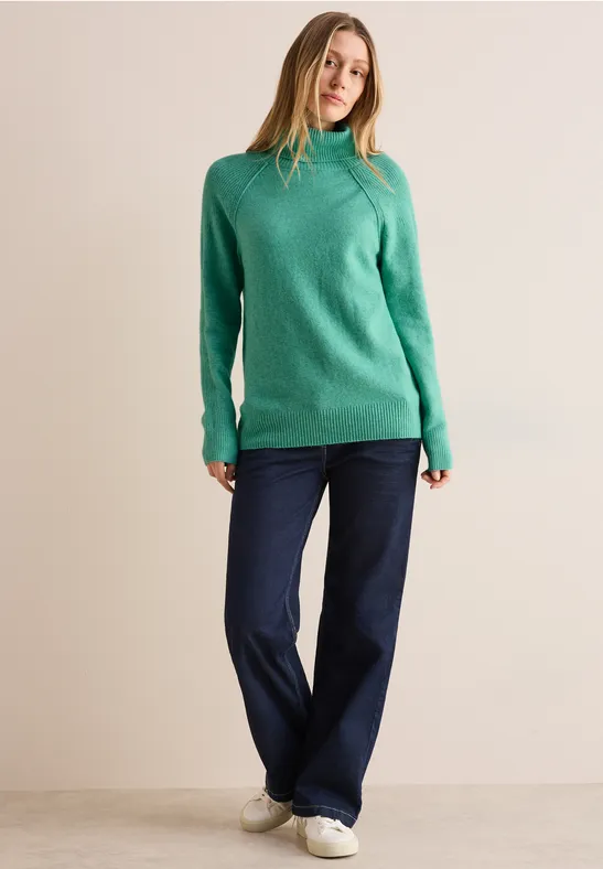 Strukturierter Melange-Rollkragenpullover