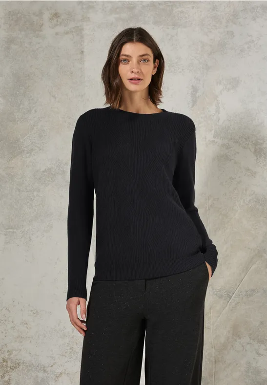 Strukturierter Rundhals-Strickpullover