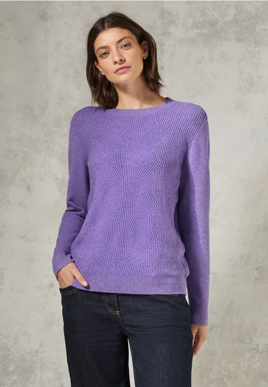 Strukturierter Rundhals-Pullover mit Chevron-Muster