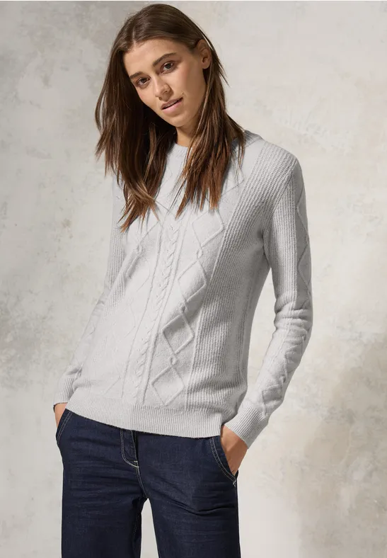 Strukturierter Mix-Strickpullover mit Rundhals