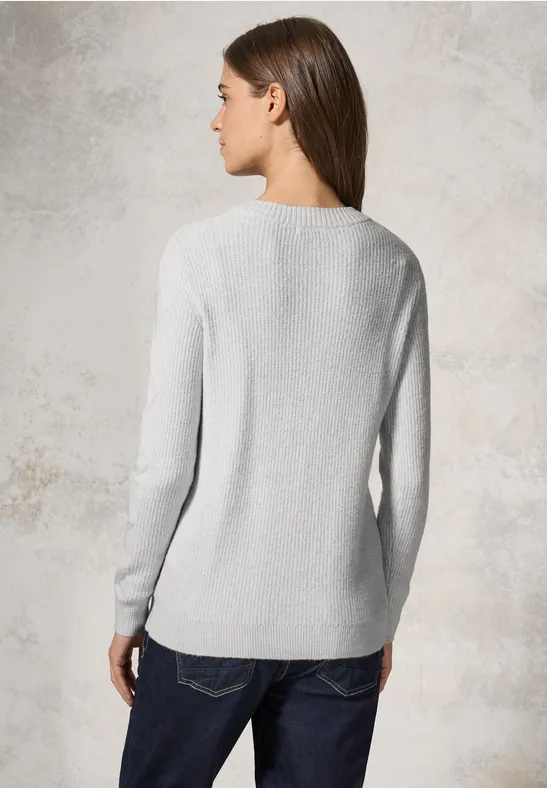 Strukturierter Mix-Strickpullover mit Rundhals