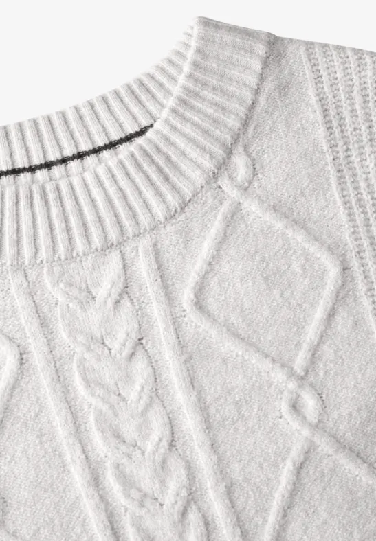 Strukturierter Mix-Strickpullover mit Rundhals