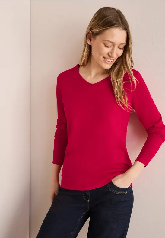 Weicher Feinstrick-Pullover mit V-Ausschnitt