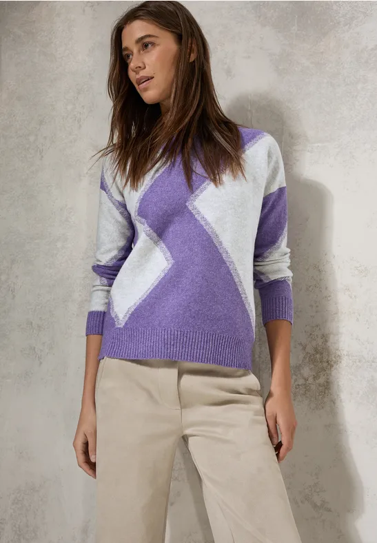 Gemusterter Feinstrickpullover mit Grafikprint