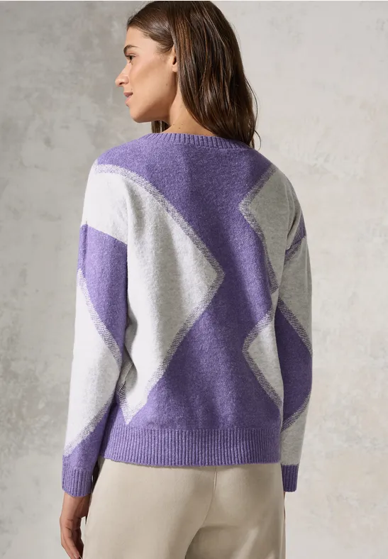 Gemusterter Feinstrickpullover mit Grafikprint