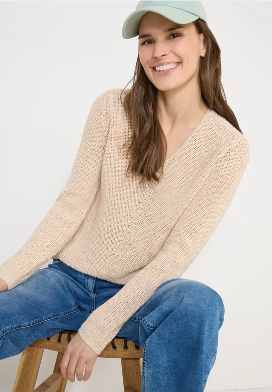 Strukturierter Langarm-Pullover mit Rundhals