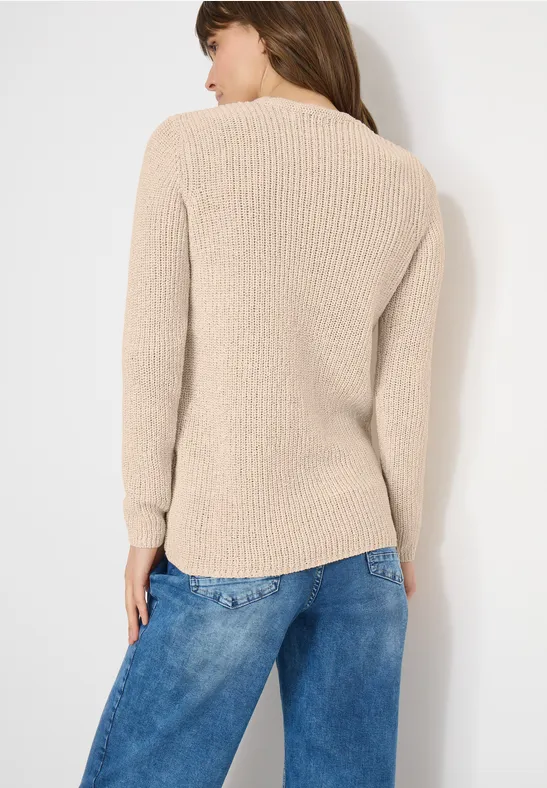 Strukturierter Langarm-Pullover mit Rundhals