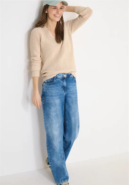 Strukturierter Langarm-Pullover mit Rundhals