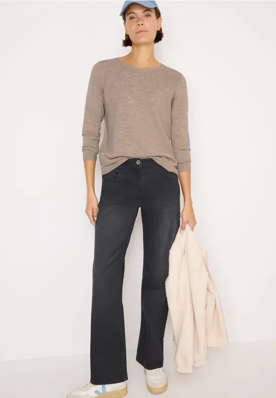 Strukturierter Langarm-Pullover mit Rundhals