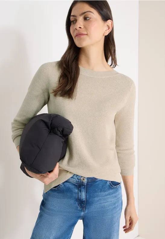 Strukturierter Langarm-Pullover mit Rundhals
