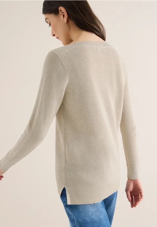 Strukturierter Langarm-Pullover mit Rundhals