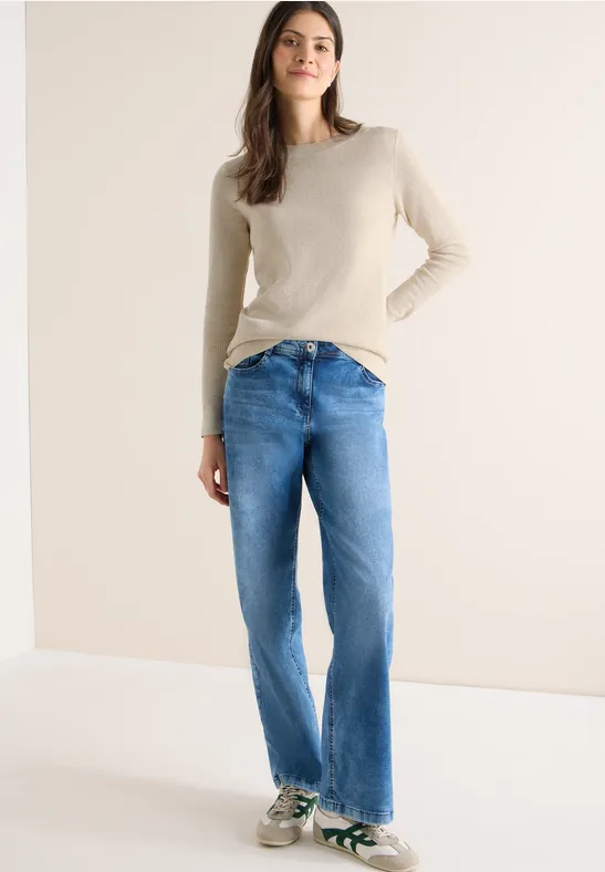 Strukturierter Langarm-Pullover mit Rundhals