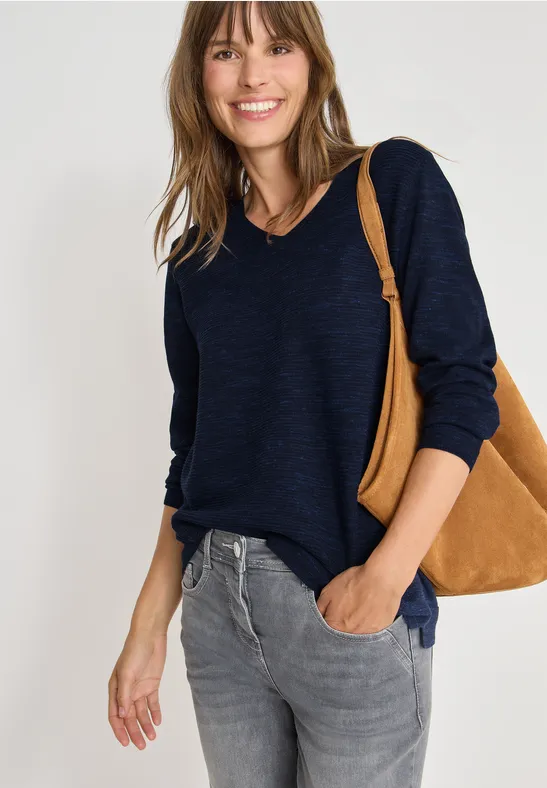 Melange-Pullover mit V-Ausschnitt