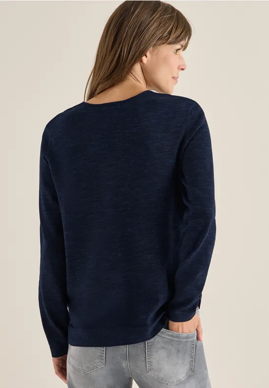 Melange-Pullover mit V-Ausschnitt