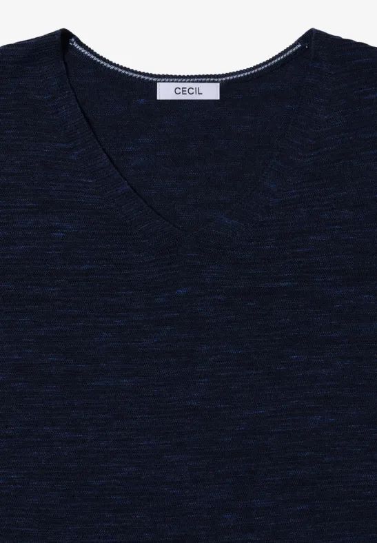 Melange-Pullover mit V-Ausschnitt