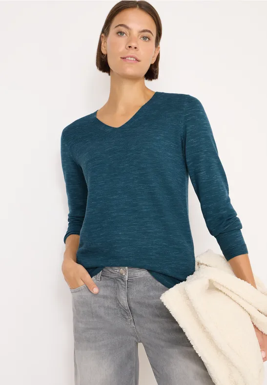 Melange-Pullover mit V-Ausschnitt