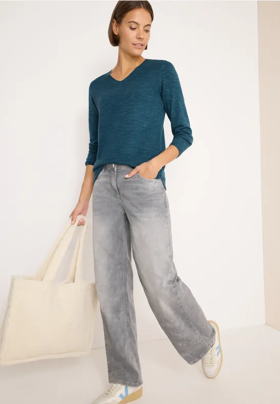 Melange-Pullover mit V-Ausschnitt