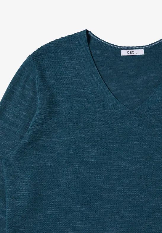 Melange-Pullover mit V-Ausschnitt