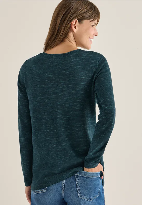 Melange-Strickpullover mit V-Ausschnitt