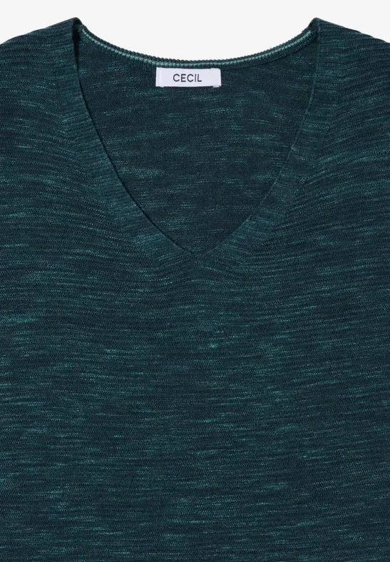 Melange-Strickpullover mit V-Ausschnitt