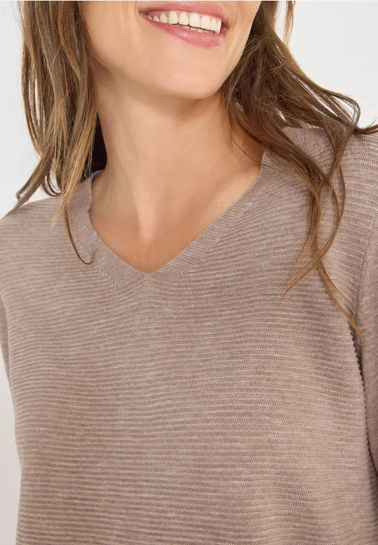 Melange-Pullover mit V-Ausschnitt und Schlitzen