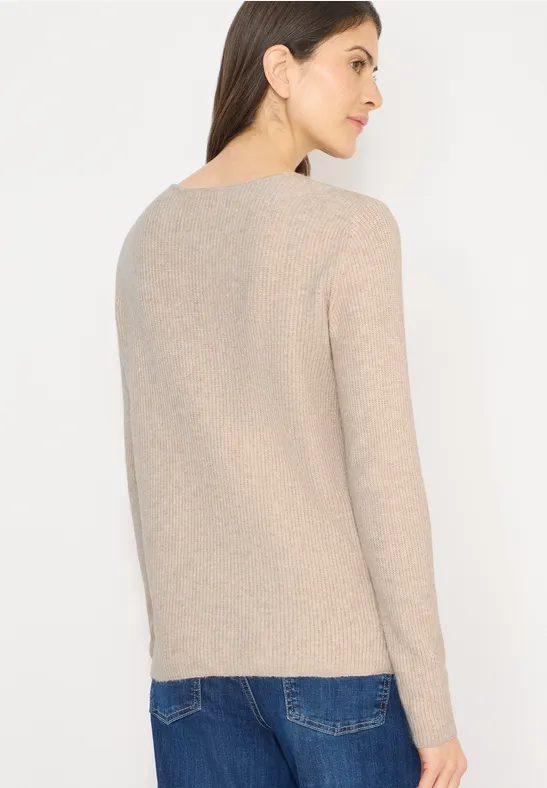 Melange-Pullover mit V-Ausschnitt und Schlitzen