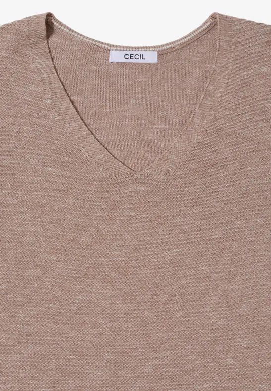 Melange-Pullover mit V-Ausschnitt und Schlitzen