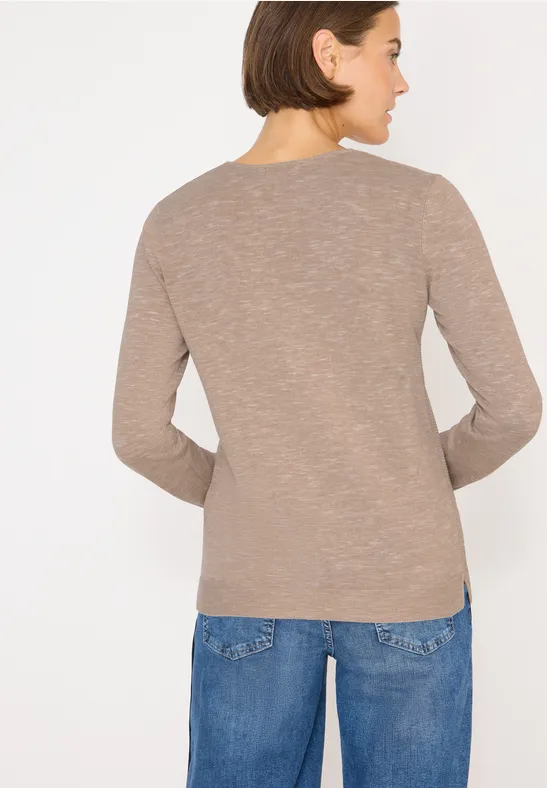 Melange-Pullover mit V-Ausschnitt und Schlitzen