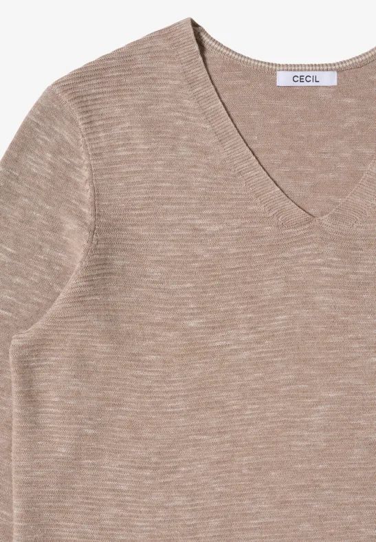 Melange-Pullover mit V-Ausschnitt und Schlitzen