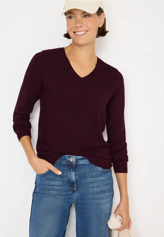 V-Ausschnitt Pullover in Melange-Optik
