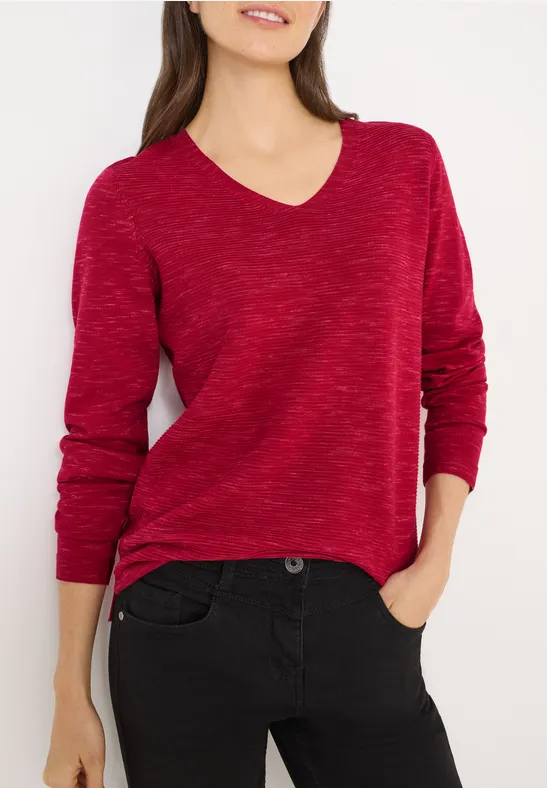 V-Ausschnitt Pullover in Melange-Optik