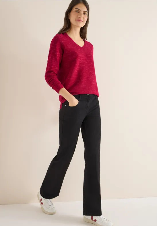 V-Ausschnitt Pullover in Melange-Optik
