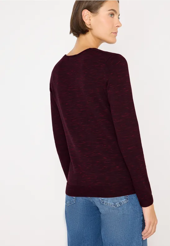 V-Ausschnitt Pullover in Melange-Optik