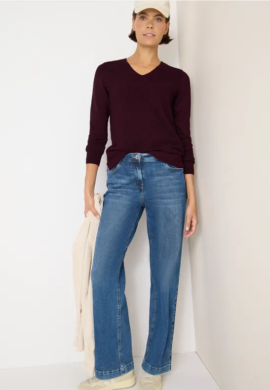 V-Ausschnitt Pullover in Melange-Optik