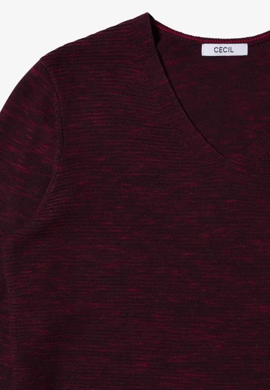V-Ausschnitt Pullover in Melange-Optik