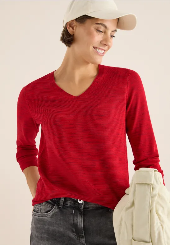 V-Ausschnitt Pullover in Melange-Optik