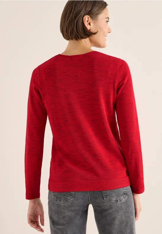 V-Ausschnitt Pullover in Melange-Optik