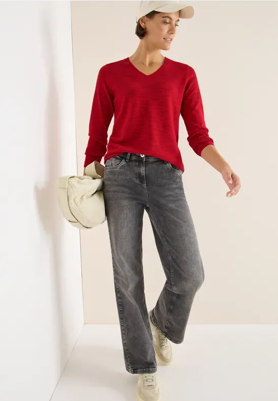V-Ausschnitt Pullover in Melange-Optik